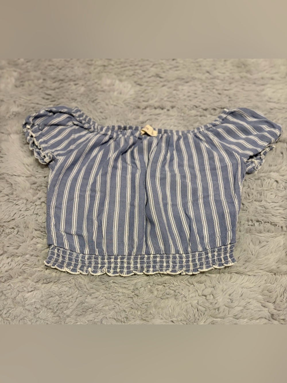 Hollister Blue and White Striped Off-Shoulder Top